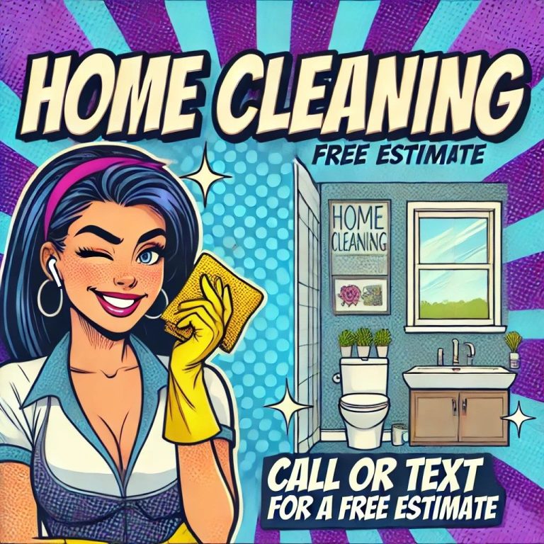 Smiling cleaning lady from Pleasant Home Cleaning advertising home cleaning service