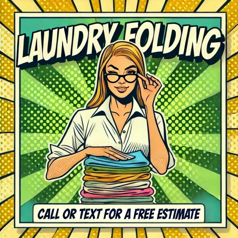 Smiling maid from Pleasant Home Cleaning advertising laundry folding in Dana Point.