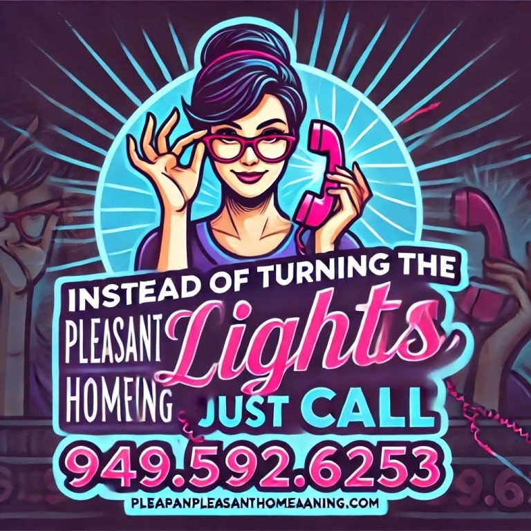 Smiling cleaning lady from Pleasant Home Cleaning advertising expert house cleaning in Dana Point.