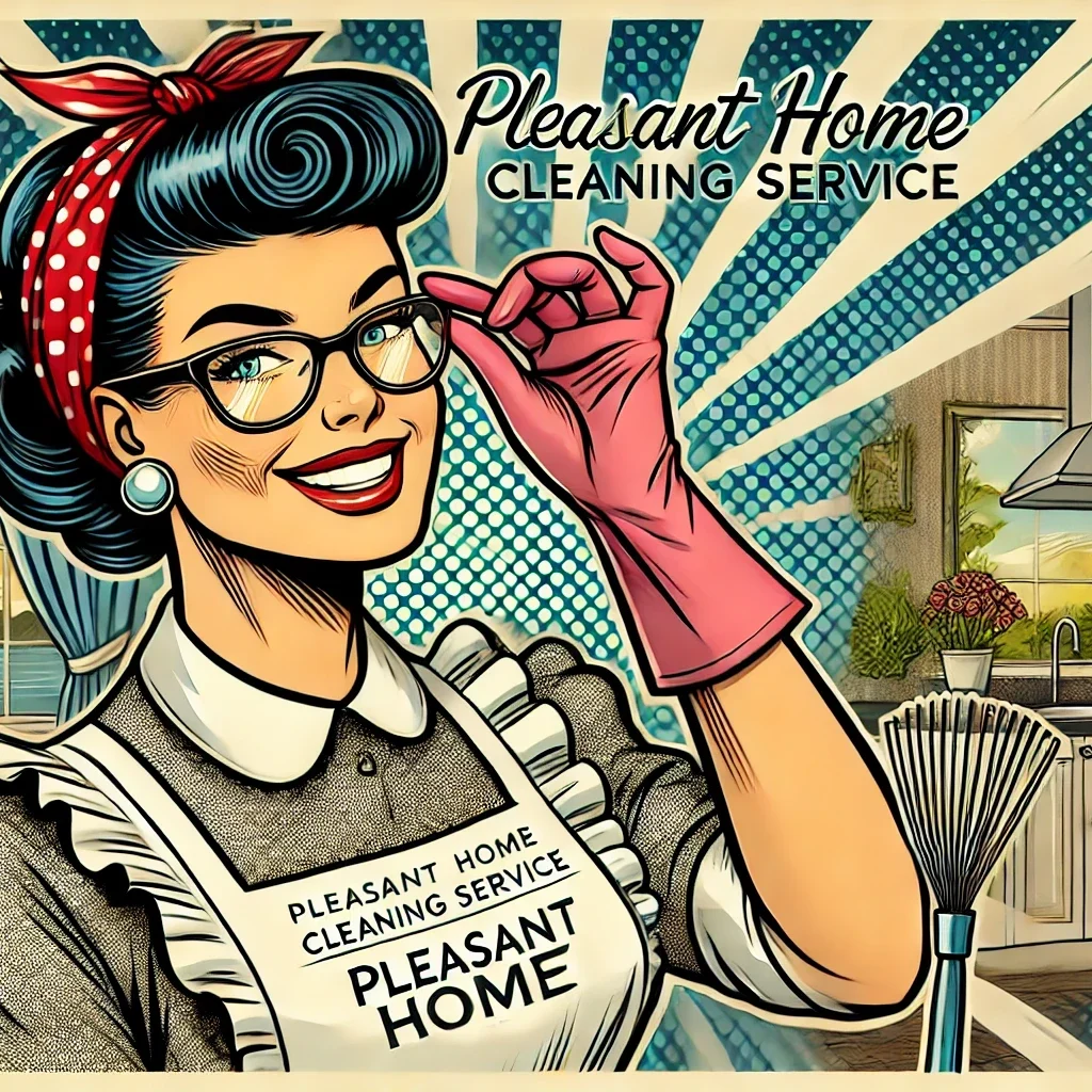Home cleaning maid from Pleasant Home Cleaning and Window Washing Service is smiling while cleaning