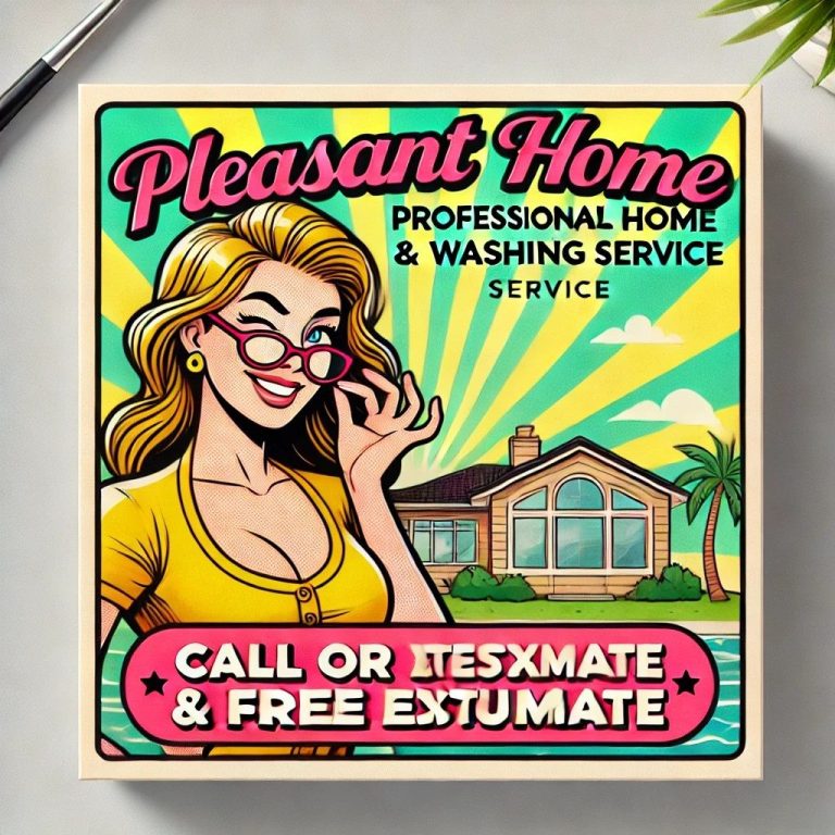 A smiling maid from Pleasant Home Cleaning and Window Washing Service is advertising professional cleaning house cleaning service