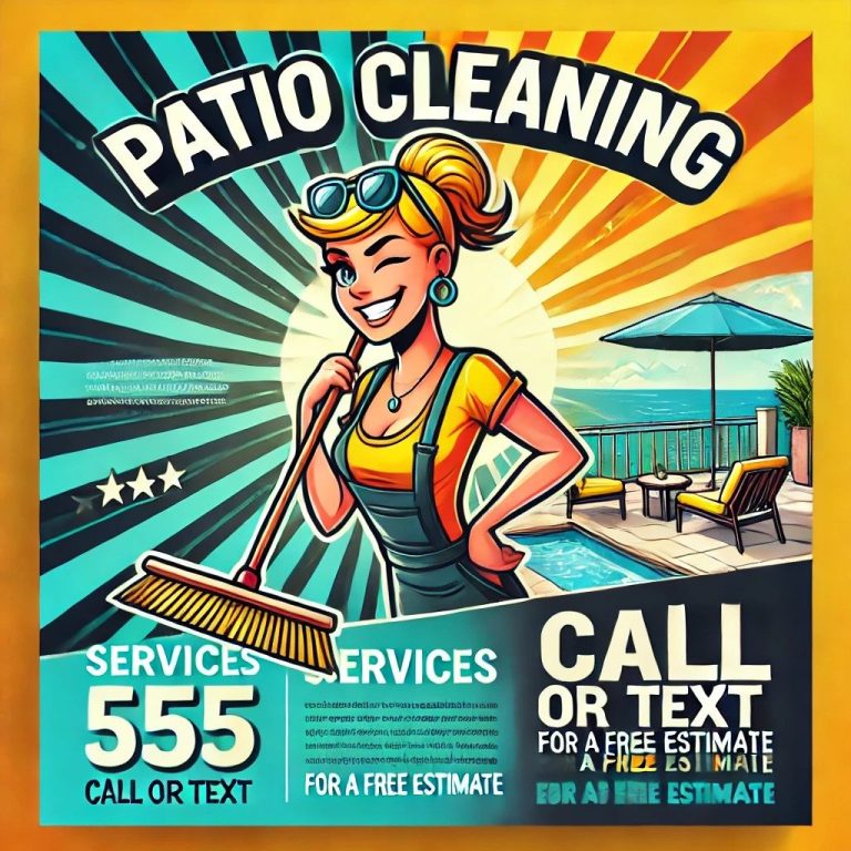 Smiling maid from Pleasant Home Cleaning advertising patio cleaning in San Clemente