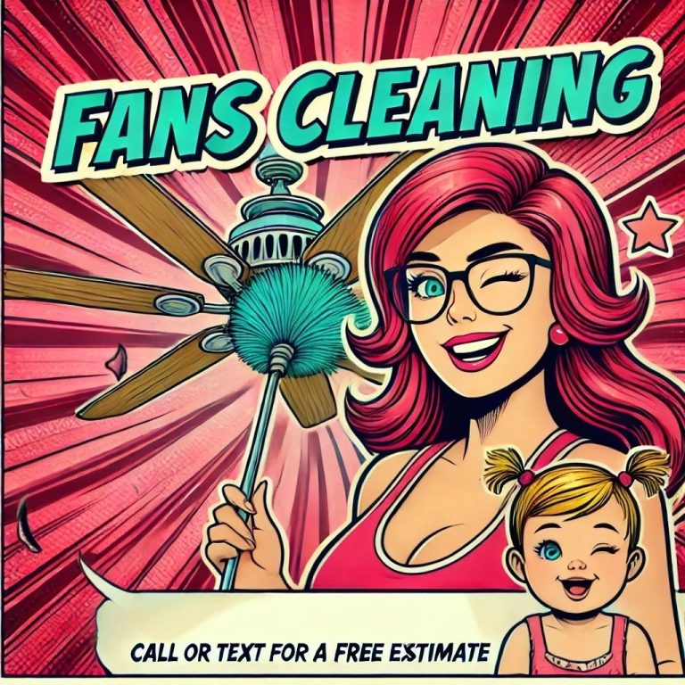 Smiling maid from Pleasant Home Cleaning advertising fans cleaning in Dana Point
