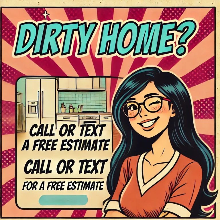Smiling maid from Pleasant Home Cleaning advertising home cleaning service