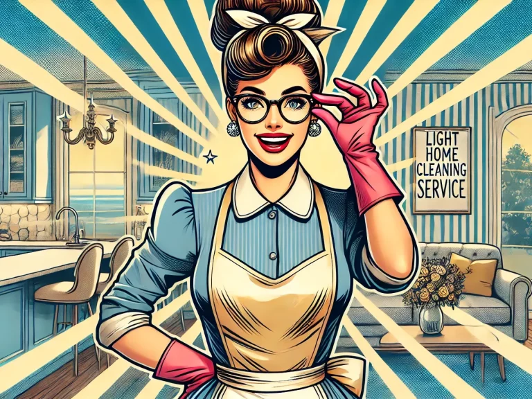 Home Cleaning maid from Pleasant Home Cleaning and Window Washing Service is smiling while advertising Light Home Cleaning Service