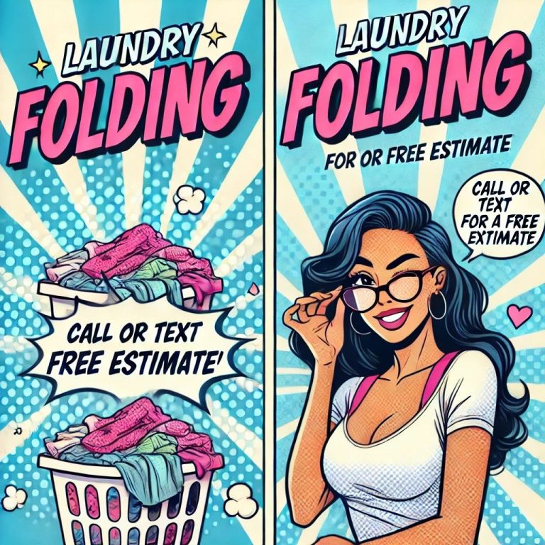 Smiling maid from Pleasant Home Cleaning advertising laundry folding in Dana Point