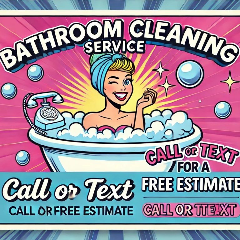 Smiling maid from Pleasant Home Cleaning advertising expert bathroom cleaning in Dana Point.