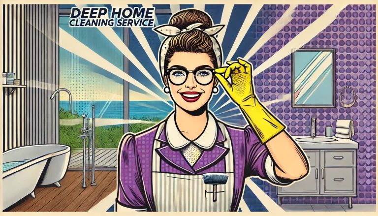 Happy cleaning lady from Pleasant Home Cleaning and Window Washing Service is smiling in the crystal clean bathroom